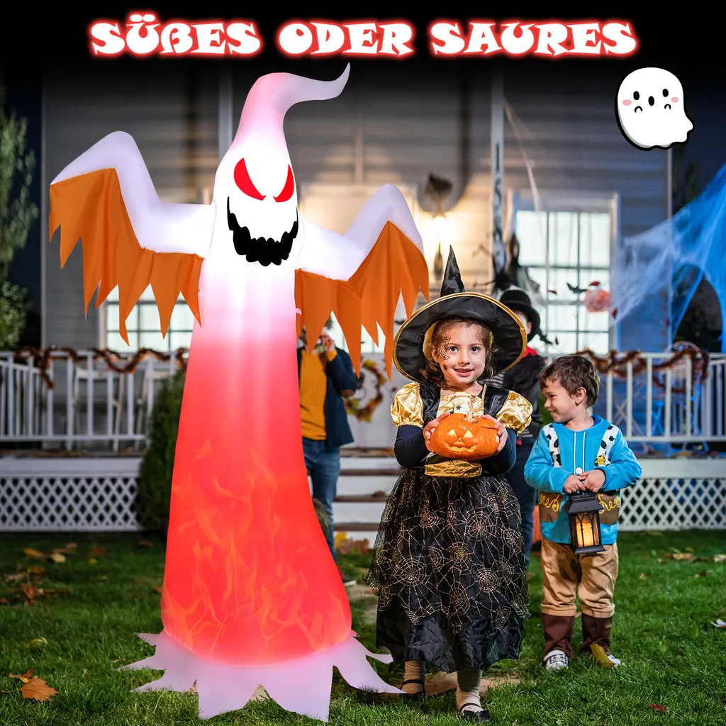 COSTWAY 180cm Aufblasbarer Geist Für Halloween, Selbstaufblasende Halloween-Dekoration Mit Roten LED-Lichtern, Schreckliche Dekogeis Für Hausgarten Rasen Garten Party 4 COSTWAY 180cm Aufblasbarer Geist Für Halloween, Selbstaufblasende Halloween-Dekoration Mit Roten LED-Lichtern, Schreckliche Dekogeis Für Hausgarten Rasen Garten Party – Bild 2