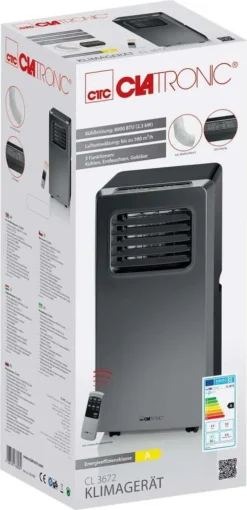 Clatronic Klimagerät CL 3672 Mit LED-Display - Farbe: Anthrazit/Silber - Funktionen: Kühlen, Entfeuchten, Gebläse - 880 W - Inkl. 1,5 M Abluftschlauch + Fensterabluft-Kit + Infrarot-Fernbedienung; 263 808 -Haushaltswaren Store 64275fa134b6965055b8225e3fcab059