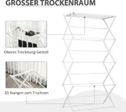 HOMCOM Wäscheständer Faltbar 8-stufiger Trockengestell Trockenständer Metall Kunststoff Weiß 74 X 35 X 144 Cm 12 HOMCOM Wäscheständer Faltbar 8-stufiger Trockengestell Trockenständer Metall Kunststoff Weiß 74 X 35 X 144 Cm -Haushaltswaren Store 666bacc0b4397e8f7637da5c0873ceb9