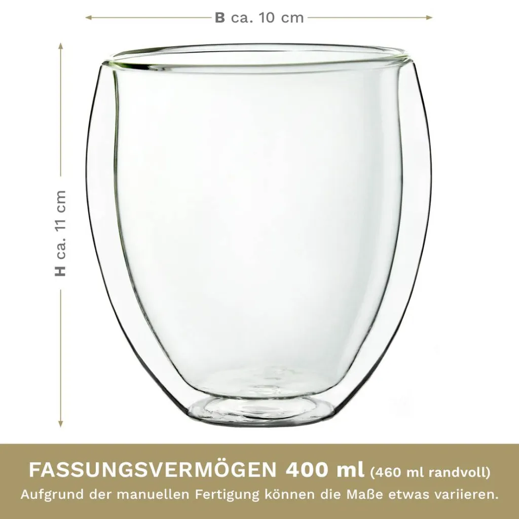 Creano Doppelwandige Gläser 400ml „DG-Bauchig“, 4er Set, Großes Thermoglas Doppelwandig Aus Borosilikatglas, Kaffeegläser, Teegläser, Latte Gläser, Doppelwandgläser 8 Creano Doppelwandige Gläser 400ml „DG-Bauchig“, 4er Set, Großes Thermoglas Doppelwandig Aus Borosilikatglas, Kaffeegläser, Teegläser, Latte Gläser, Doppelwandgläser – Bild 6