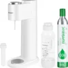 SODASWEET Wassersprudler-Set, Sodawasser Maschine Soda Maker Mit 1x CO2 Zylinder(425g Kohlensäure Für 60L Wasser), 1x 1L PET-Flasche, Ideal Für Zuhause, Bar, Restaurant Usw.