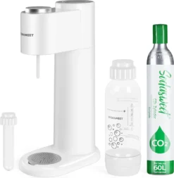 SODASWEET Wassersprudler-Set, Sodawasser Maschine Soda Maker Mit 1x CO2 Zylinder(425g Kohlensäure Für 60L Wasser), 1x 1L PET-Flasche, Ideal Für Zuhause, Bar, Restaurant Usw.