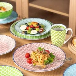 Vancasso Macaron Porzellan Kombiservice, 16 Teilig Geschirrset, Mit Je 4 Speiseteller, Dessertteller, Müslischalen Und Kaffeebecher Für 4 Personen -Haushaltswaren Store 6bc4c361f1f3b6c34e58bf77ea264851