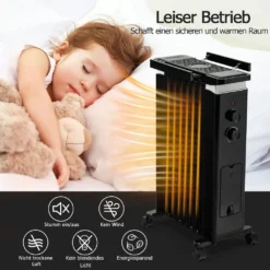 COSTWAY Ölradiator 3 Heizstufen 5-35℃ Für 20㎡, 7 Rippen Heizkörper 1500W, Elektrische Heizung Mobil Mit Thermostat, Überhitzungsschutz & Räder, Schwarz -Haushaltswaren Store 6bdaeaa3217f2705868c06327bc03bdc
