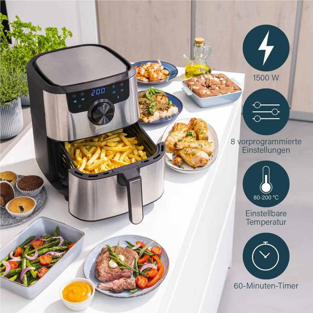 Princess Aerofryer Smart 1500 W 4,5 L Silbern 17 Princess Aerofryer Smart 1500 W 4,5 L Silbern – Bild 15