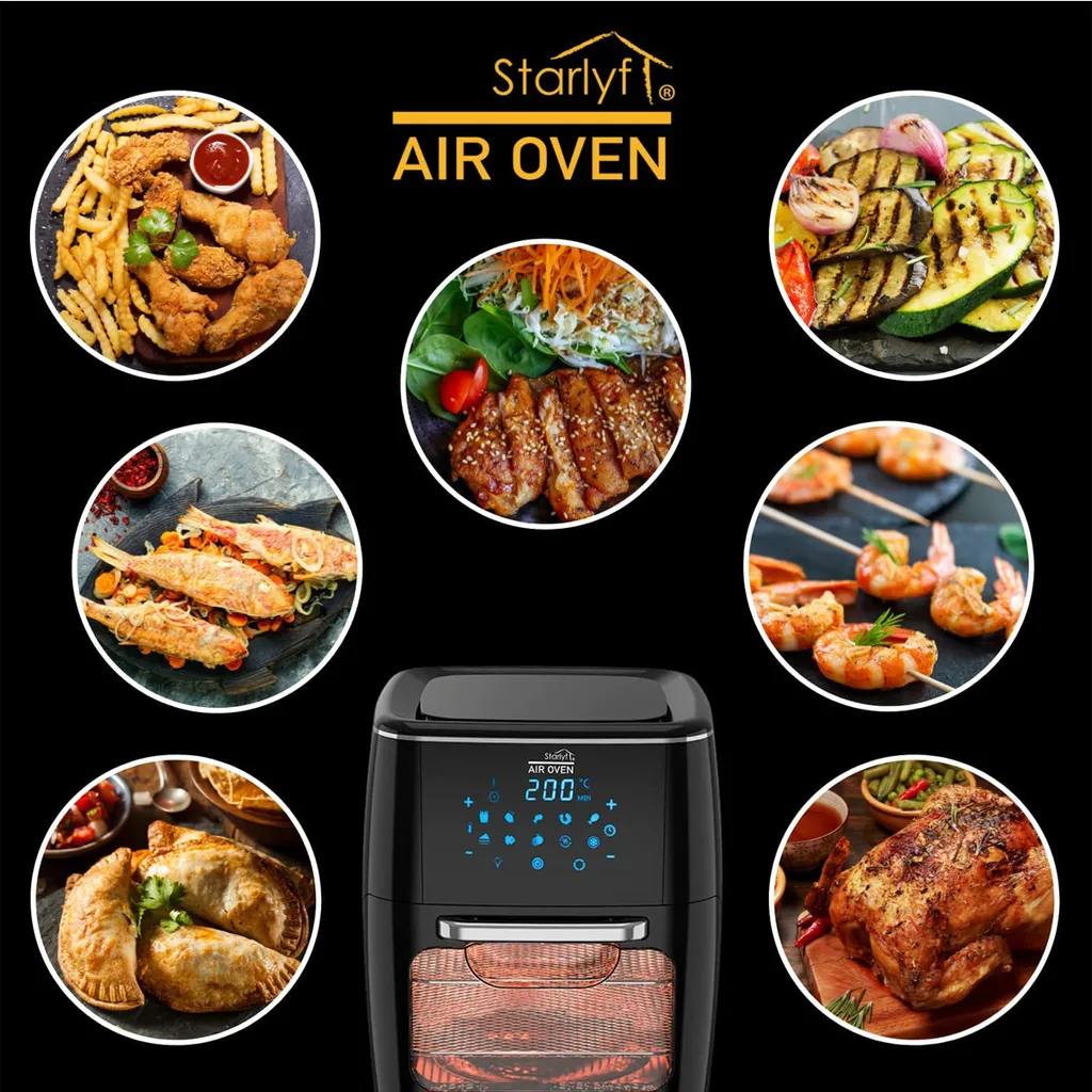 Starlyf® Air Oven XXL – 12 Liter Heißluftfriteuse Mit 10 Programmen Und Rotisserie-Funktion, Drehspieß, LED Display Mit Touch Screen, 1700 Watt , Ohne ÖL - Airfryer, Heißluft, Fritteuse, Heißluftofen, Backofen, Dehydrator, Grill 8 Starlyf® Air Oven XXL – 12 Liter Heißluftfriteuse Mit 10 Programmen Und Rotisserie-Funktion, Drehspieß, LED Display Mit Touch Screen, 1700 Watt , Ohne ÖL - Airfryer, Heißluft, Fritteuse, Heißluftofen, Backofen, Dehydrator, Grill – Bild 6