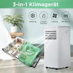Merax 3in1 Mobile Klimagerät 9000 BTU Klimaanlage Mit Entfeuchtung, Fernbedienung Und Abluftschlauch, Klimaanlage Für Räume Bis 100 M³, Ventilationsfunktion Und 24h-Timer, 1003W[EEK A] -Haushaltswaren Store 6f7ad0ba374fd7558df2d42b6c1e6f8e