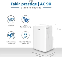 Fakir AC90 Klimagerät, Max. Raumgröße: 85 M³, 9.000 BTU/h -Haushaltswaren Store 6fcff6cd30fce10ec8fbfad83ebfb6ed