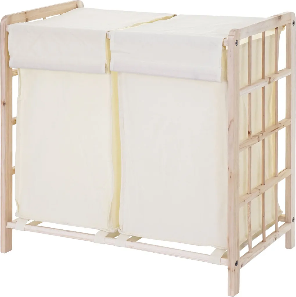 Wäschesammler HWC-B60, Laundry Wäschebox Wäschekorb, Massiv-Holz 2 Fächer 60x60x33cm 68l Hellbraun, Bezug Creme 3 Wäschesammler HWC-B60, Laundry Wäschebox Wäschekorb, Massiv-Holz 2 Fächer 60x60x33cm 68l Hellbraun, Bezug Creme