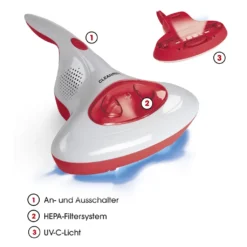 CLEANmaxx Akku-Milben-Handstaubsauger Mit UV-C-Licht - Rot/weiß UV Licht Akku Milbensauger Handstaubsauger Milben Allergiker Kabellos CLEANmaxx -Haushaltswaren Store 71c9417b41392783eda70dac3f5305be