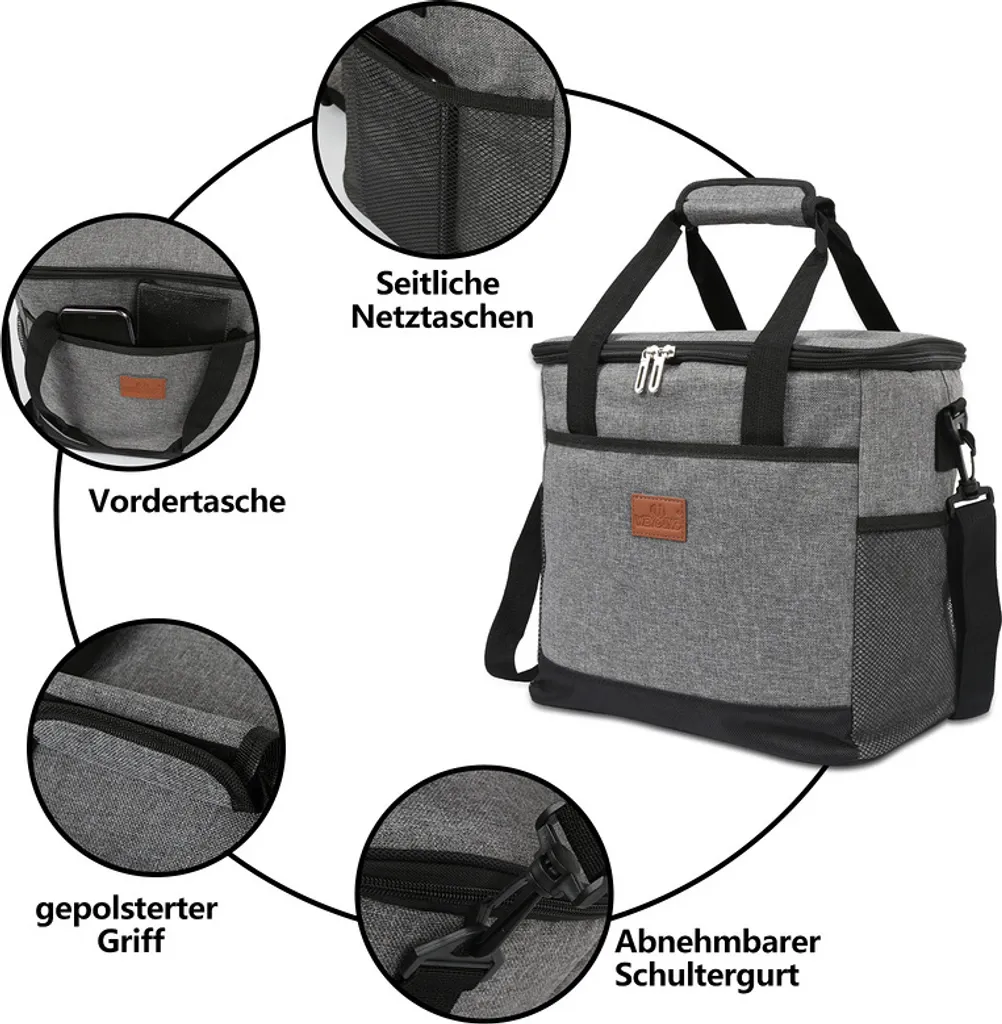 Lospitch 25L Kühltasche Faltbar Kühlkorb Kühlbox Isoliertasche Thermotasche Picknicktasche Für Lebensmitteltransport, Grau 5 Lospitch 25L Kühltasche Faltbar Kühlkorb Kühlbox Isoliertasche Thermotasche Picknicktasche Für Lebensmitteltransport, Grau – Bild 3