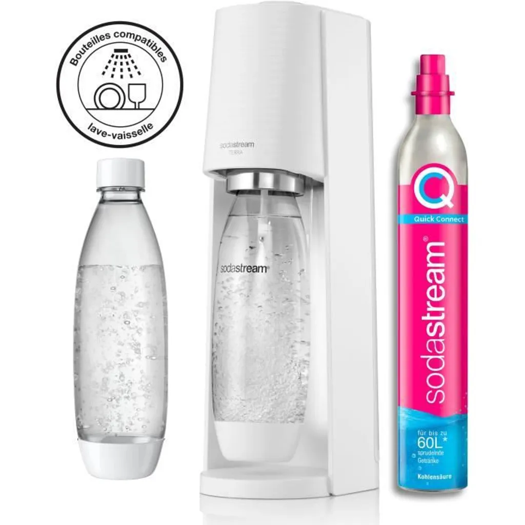 SODASTREAM TERRABILV - Weiße TERRA-Maschine Pack 2 LV-Flaschen + 1 CQC-Austauschzylinder 3 SODASTREAM TERRABILV - Weiße TERRA-Maschine Pack 2 LV-Flaschen + 1 CQC-Austauschzylinder