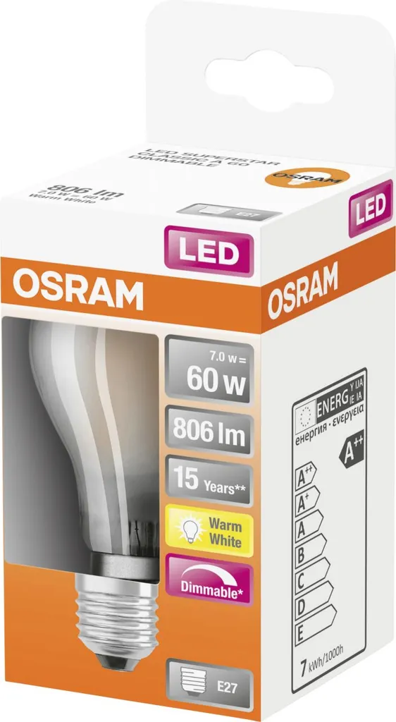 Osram LED Leuchtmittel Classic A60 E27 7W Warmweiß, Dimmbar, Weiß Matt 5 Osram LED Leuchtmittel Classic A60 E27 7W Warmweiß, Dimmbar, Weiß Matt – Bild 3