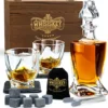 Whisiskey - Whisky Karaffe – Twisted Dekanter Set - Whiskey Karaffe Set - 1000ML - Geschenke Für Männer - Inkl. 8 Whisky Steine, Zange & 2 Whisky Gläser