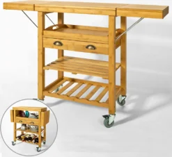 SoBuy FKW25-N Servierwagen Aus Hochwertigem Bambus Küchenwagen Küchenregal Rollwagen BHT Ca: 65 (95/125) X92x40cm -Haushaltswaren Store 78b540b068268f8c9bd9494fcd29ed04