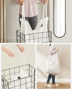 SONGMICS Wäschekorb 90L, Faltbarer Wäschesammler, Abnehmbarer Und Waschbarer Wäschesack, Metalldrahtgestell, Für Schlafzimmer, Bad, Waschküche, Schwarz-weiß LCB190W01 -Haushaltswaren Store 7a5d8ef569d10ebdfd9e2685b517d85f