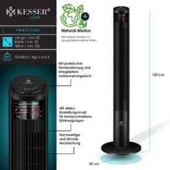 KESSER® Turmventilator Mit Fernbedienung | 120 Cm | Oszilation | 55W | LED-Display | Ventilator Mit 3 Geschwindigkeitsstufen + Timer Bis 12 Stunden + 3 Betriebsmodi + 90° Oszillierend Towerventilator, Farbe:Schwarz 17 KESSER® Turmventilator Mit Fernbedienung | 120 Cm | Oszilation | 55W | LED-Display | Ventilator Mit 3 Geschwindigkeitsstufen + Timer Bis 12 Stunden + 3 Betriebsmodi + 90° Oszillierend Towerventilator, Farbe:Schwarz -Haushaltswaren Store 7c11f005f7de7e322babfd4ec130c878