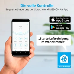 MEDION Smarter Luftreiniger (UV-Licht, HEPA H13 Filter, Reduziert Verunreinigungen Aerosole Pollen Staub Tierhaare, Bis 34 M², Schlaffunktion, App-Steuerung, Luftqualitätsanzeige, 35 Watt, MD 19878) -Haushaltswaren Store 7c3724b2aca6f70527b8e49a8a7e192c