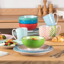 Vancasso Macaron Porzellan Kombiservice, 16 Teilig Geschirrset, Mit Je 4 Speiseteller, Dessertteller, Müslischalen Und Kaffeebecher Für 4 Personen -Haushaltswaren Store 7c806f53d976f7a7d23ed9d828436b42