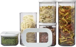 Mepal - Modula Vorratsbehälter 5-teiliges Set - Aufbewahrungsboxen Mit Deckel - Küchenorganizer & Vorratsboxen - Stapelbar & Luftdicht - 1x 2000 Ml, 1x 1500 Ml, 2x 1000 Ml & 1x 425 Ml - Weiß