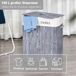 HOMCOM Wäschekorb Wäschebox Wäschesammler Mit Deckel Segeltuchsack Waschbarem Wäschesack Mit Griffen Segeltuch + Bambus Grau100L 52 X 32 X 63 Cm -Haushaltswaren Store 7d7bdcf30ac48d08625118e907395409