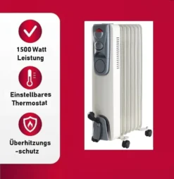 JUNG DAYE15 Heizung Elektrisch Mit Thermostat, 7 Lamellen, Ölradiator & Konvektor, 1500 Watt Energiesparend, Mobile Elektroheizung, Bis 25qm -Haushaltswaren Store 7e90d9f786e84958bd0ac901ef869da2