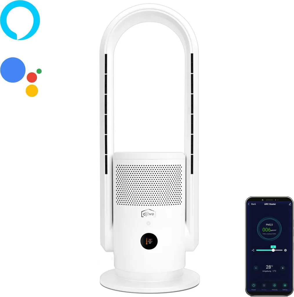 Djive ARC Heater 3in1 Rotorloser Heizlüfter, Ventilator & Luftreiniger, HEPA 14 Filter & UVC Gegen 99,995% Der Viren, Staub & Pollen, App Steuerung, Alexa, Google Home, Mit Heizfunktion, Schlafzimmer, Clean White 3 Djive ARC Heater 3in1 Rotorloser Heizlüfter, Ventilator & Luftreiniger, HEPA 14 Filter & UVC Gegen 99,995% Der Viren, Staub & Pollen, App Steuerung, Alexa, Google Home, Mit Heizfunktion, Schlafzimmer, Clean White