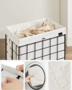 SONGMICS Wäschekorb 90L, Faltbarer Wäschesammler, Abnehmbarer Und Waschbarer Wäschesack, Metalldrahtgestell, Für Schlafzimmer, Bad, Waschküche, Schwarz-weiß LCB190W01 -Haushaltswaren Store 7fe87be2e33395f5067888164b471e1f