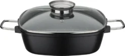GSW Viereckbräter Gourmet GRANIT 28 X 28 X 8,5 Cm , Aluminium, Edelstahl, Glas, Viereckbräter Mit Aroma-Glasdeckel ø Ca. 28 X 28 X H 8,5cm
