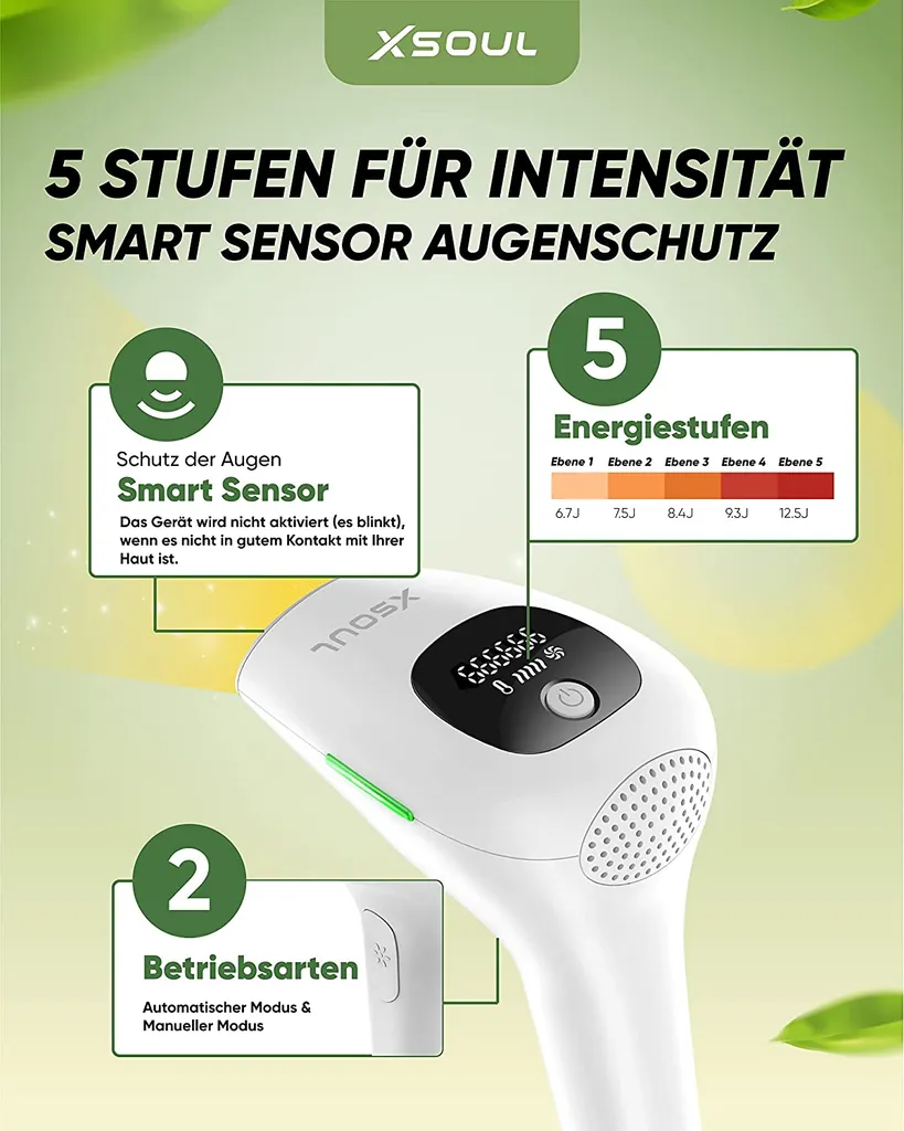 XSOUL IPL Haarentfernung Für Zuhause Für Frauen Und Männer, Dauerhafte Haarentfernung 999,999 Blitze Schmerzfreier Haarentferner Für Achseln Rücken Beine Arme Gesicht Bikinizone, Verkabelt 7 XSOUL IPL Haarentfernung Für Zuhause Für Frauen Und Männer, Dauerhafte Haarentfernung 999,999 Blitze Schmerzfreier Haarentferner Für Achseln Rücken Beine Arme Gesicht Bikinizone, Verkabelt – Bild 5