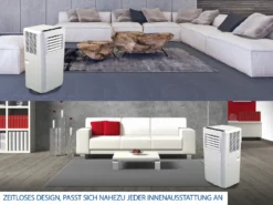 JUNG AIR TV05 Mobiles Klimagerät Mit Fernbedienung + Abluft-Schlauch - 3,2 KW/11000 BTU - STROMSPAREND, GERÄUSCHARM -100m³ Raum Kühlung, Klimaanlage Mobil Leise, Weiß -Haushaltswaren Store 845cce68f54a79a496bbe9bb40265aaa