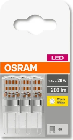 OSRAM BASE LED Lampe PIN, Pinlampe Mit G9 Sockel, 1,90W, Ersatz Für 20W-Glühbirne, Klar, Warmweiss (2700K), 3er-Pack -Haushaltswaren Store 84644f03e370d32c280a8e43a3c3464f