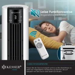 KESSER® 4in1 Mobile Klimaanlage Tower Klimagerät Ventilator/Luftkühler/Luftbefeuchter/Ionisator, Mit Fernbedienung , Timer , Wassertank, 60W, Klima , 2 Kühlakkus Turmventilator, Farbe:Weiß / Schwarz -Haushaltswaren Store 84904ca0e8fbcc7a5457c6ec5cef2351