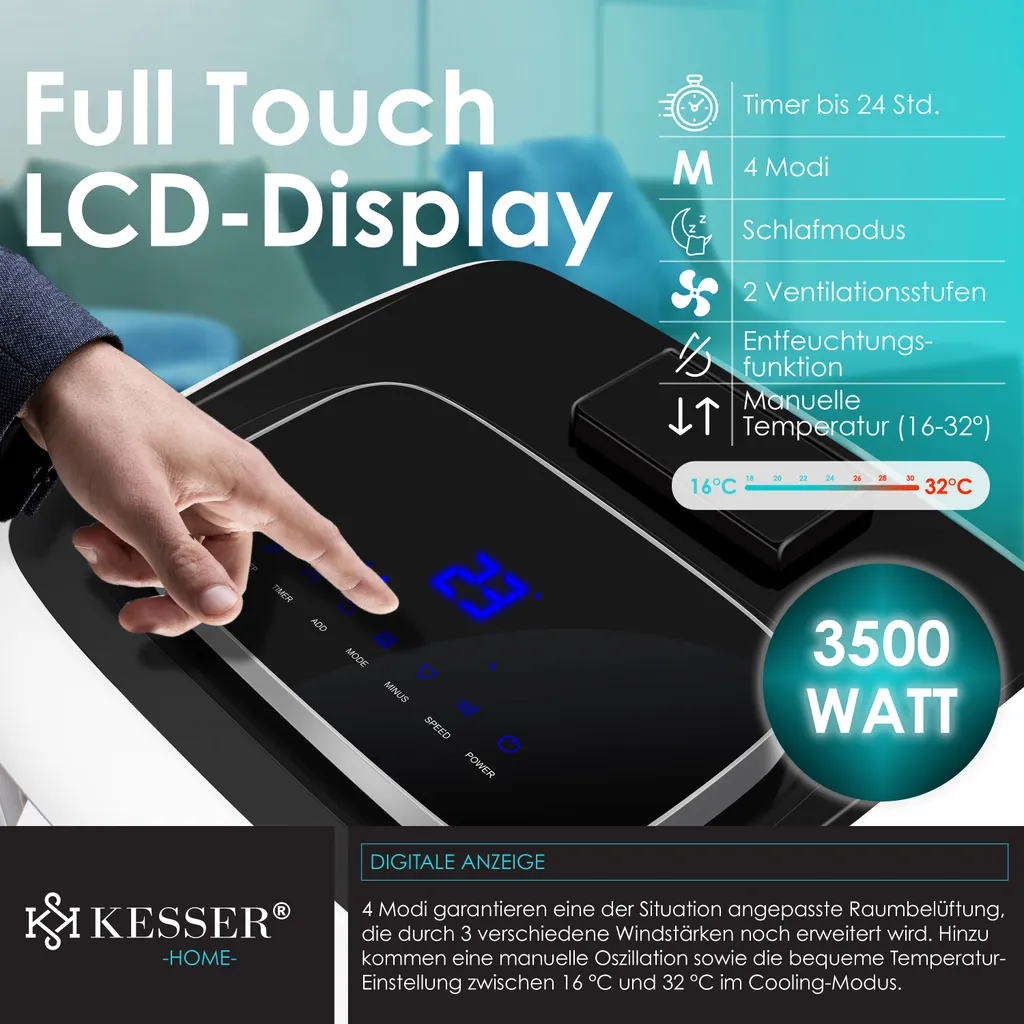 KESSER® – Klimaanlage Mobiles Klimagerät 4in1 Kühlen, Luftentfeuchter, Lüften, Ventilator - 12.000 BTU/h (3.500 Watt) 3,5 KW - Klima Mit Montagematerial, Fernbedienung Und Timer, Nachtmodus (EEK: A), Farbe:Weiß / Schwarz 7 KESSER® – Klimaanlage Mobiles Klimagerät 4in1 Kühlen, Luftentfeuchter, Lüften, Ventilator - 12.000 BTU/h (3.500 Watt) 3,5 KW - Klima Mit Montagematerial, Fernbedienung Und Timer, Nachtmodus (EEK: A), Farbe:Weiß / Schwarz – Bild 5