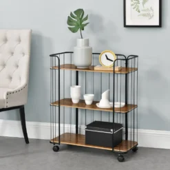 Servierwagen Barwagen Beistellwagen Allzweckwagen Rollwagen 3 Etagen Metall/MDF Schwarz/Eiche Antik [en.casa] -Haushaltswaren Store 865da5939d7ff2ccbc1d9d4058768ca1