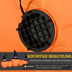 HOMCOM Halloween Dekoration Set Aufblasbarer Kürbis Mit Hexenhut Eingebaute LED-Leuchten Gartendekoration Feiertagsdekorationen 245 X 60 X 125 Cm -Haushaltswaren Store 873a8171f023e7dfab04d3de56345ffb