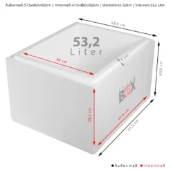 Styroporbox 53W | Wand: 5,0cm | Volumen: 53,2L | Innenmaß:47x38x29cm | Weiß Isolierbox Thermobox Kühlbox Warmhaltebox -Haushaltswaren Store 87598cfea9e459ac2b06ad32bcb99f06