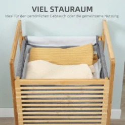 HOMCOM Wäschekorb Wäschebox Wäschesammler Mit Waschbarem Wäschesack Deckel Wäschesack Tuchsack Bambus Leinenartiges Polyester Natur+Grau 40 X 35 X 60,5 Cm 15 HOMCOM Wäschekorb Wäschebox Wäschesammler Mit Waschbarem Wäschesack Deckel Wäschesack Tuchsack Bambus Leinenartiges Polyester Natur+Grau 40 X 35 X 60,5 Cm -Haushaltswaren Store 8813b6c7943bd10d9b15313058145285