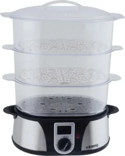 H.Koenig Elektro-Dampfgarer Ohne BPA 12 Liter, 3 Herausnehmbare Behälter, 1000 W, Timer Bis Zu 60 Minuten VAP12, Kunststoff, Metall, Single -Haushaltswaren Store 8872d21d9d41e4273b53aaa203b48a8e