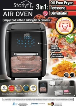 Starlyf® Air Oven XXL – 12 Liter Heißluftfriteuse Mit 10 Programmen Und Rotisserie-Funktion, Drehspieß, LED Display Mit Touch Screen, 1700 Watt , Ohne ÖL - Airfryer, Heißluft, Fritteuse, Heißluftofen, Backofen, Dehydrator, Grill 35 Starlyf® Air Oven XXL – 12 Liter Heißluftfriteuse Mit 10 Programmen Und Rotisserie-Funktion, Drehspieß, LED Display Mit Touch Screen, 1700 Watt , Ohne ÖL - Airfryer, Heißluft, Fritteuse, Heißluftofen, Backofen, Dehydrator, Grill -Haushaltswaren Store 890d93ac55f84a29bbe4b3eb5b4e376d