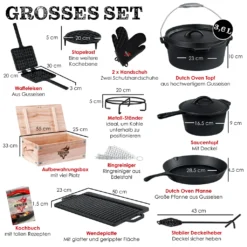 KESSER® Dutch Oven Set In Holzkiste Mit Dutch Oven Mit Viel Zubehör - Gusseisen - Bereits Eingebrannt Mit Kochtopf Grillplatte Pfanne Deckelheber Inkl. Rezeptbuch Handschuhe, Farbe:12-Teilig -Haushaltswaren Store 8a30dbe3b0e817c3ca27cbbafecb2dfa