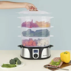 H.Koenig Elektro-Dampfgarer Ohne BPA 12 Liter, 3 Herausnehmbare Behälter, 1000 W, Timer Bis Zu 60 Minuten VAP12, Kunststoff, Metall, Single -Haushaltswaren Store 8a78c88a94cf8b0425b4430a9b144605