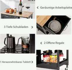 COSTWAY Küchenwagen Mit Tablett, Regalen Und 3 Großen Schubladen, Küchenschrank Rollbar, Kücheninsel Aus Kautschukholz, Servierwagen 67 X 37 X 82,5 Cm (Schwarz) 14 COSTWAY Küchenwagen Mit Tablett, Regalen Und 3 Großen Schubladen, Küchenschrank Rollbar, Kücheninsel Aus Kautschukholz, Servierwagen 67 X 37 X 82,5 Cm (Schwarz) -Haushaltswaren Store 8ebb730607564a2ca83e545fa46cb2da