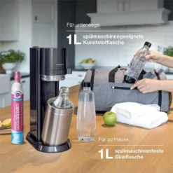 SodaStream Wassersprudler Titan Ohne CO2-Zylinder, 1x 1L Glasflasche Und 1x 1L Kunststoff-Flasche -Haushaltswaren Store 8ed97093fe7244a4be87e516eb4a1d24