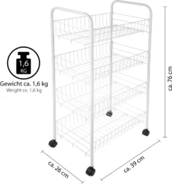 ONVAYA® Beistellwagen Susi Mit 4 Körben | Weiß | 39x26x76 Cm | Rollwagen | Küchenwagen | Wagen | Metall | Regal | Bad | Servierwagen | Haushaltswagen | Allzweckwagen | Küchentrolley -Haushaltswaren Store 8f4d41437f86ea4fb5a8e66e36314afa