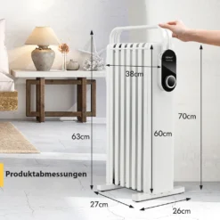 COSTWAY 1500W Ölradiator 5-35℃ Für 20m² Mit 3 Heizstufen Ölheizung Elektrisch 7 Rippen Energiesparend, Heizkörper Mobil, Überhitzungsschutz Weiß 17 COSTWAY 1500W Ölradiator 5-35℃ Für 20m² Mit 3 Heizstufen Ölheizung Elektrisch 7 Rippen Energiesparend, Heizkörper Mobil, Überhitzungsschutz Weiß -Haushaltswaren Store 9082ed0237ac87e58ae8633dd2aa2d58