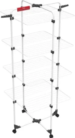Vileda Mixer 4 - Vertikaler Stahlturm-Wäscheständer, 40 Meter Trockenraum, 4 Gestelle, Kleiner Kleiderständer Und Bügel, Offene Maße 169 X 71 X 71 X 71 Cm, Farbe Weiß