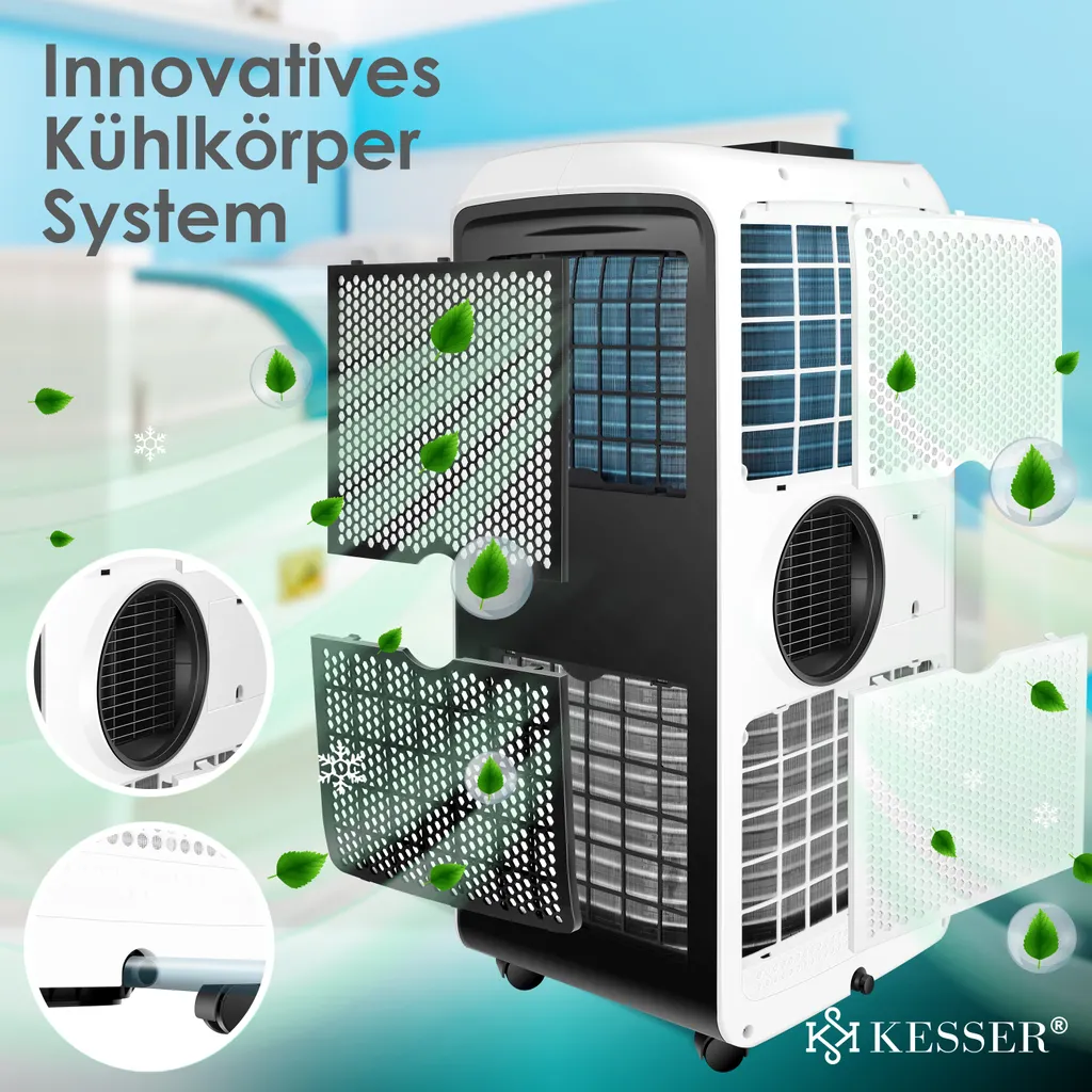 KESSER® – Klimaanlage Mobiles Klimagerät 4in1 Kühlen, Luftentfeuchter, Lüften, Ventilator - 12.000 BTU/h (3.500 Watt) 3,5 KW - Klima Mit Montagematerial, Fernbedienung Und Timer, Nachtmodus (EEK: A), Farbe:Weiß / Schwarz 11 KESSER® – Klimaanlage Mobiles Klimagerät 4in1 Kühlen, Luftentfeuchter, Lüften, Ventilator - 12.000 BTU/h (3.500 Watt) 3,5 KW - Klima Mit Montagematerial, Fernbedienung Und Timer, Nachtmodus (EEK: A), Farbe:Weiß / Schwarz – Bild 9