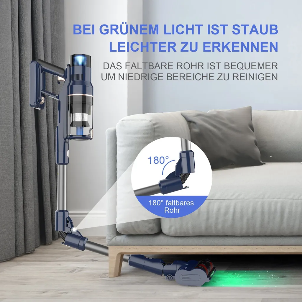 VICSONIC S7 Akku Staubsauger, 30000PA/480W Starke Saugleistung Staubsauger Kabellos Bis Zu 65 Min Laufzeit, 7-in-1 Staubsauger Beutellos, Smartes Touch Display, 180 ° Faltbar, 4 Leistungstufe, Blau 6 VICSONIC S7 Akku Staubsauger, 30000PA/480W Starke Saugleistung Staubsauger Kabellos Bis Zu 65 Min Laufzeit, 7-in-1 Staubsauger Beutellos, Smartes Touch Display, 180 ° Faltbar, 4 Leistungstufe, Blau – Bild 4