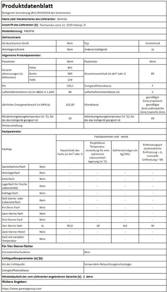 Gorenje F492PW Gefrierschränke - Weiß - Nettokapazität: 82 L - Klimakategorie: N-T, Gefriervermögen: 10 Kg/24h - Lagerzeit Bei Störung: 24 H - Star Bewertung: 4* - Türanschlag: Rechts. 6 Gorenje F492PW Gefrierschränke - Weiß - Nettokapazität: 82 L - Klimakategorie: N-T, Gefriervermögen: 10 Kg/24h - Lagerzeit Bei Störung: 24 H - Star Bewertung: 4* - Türanschlag: Rechts. – Bild 4